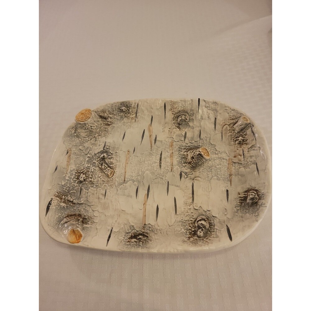 Department 56 Birch Bark Serving Platter 11" Unusual Rustic Cabin Discontinued